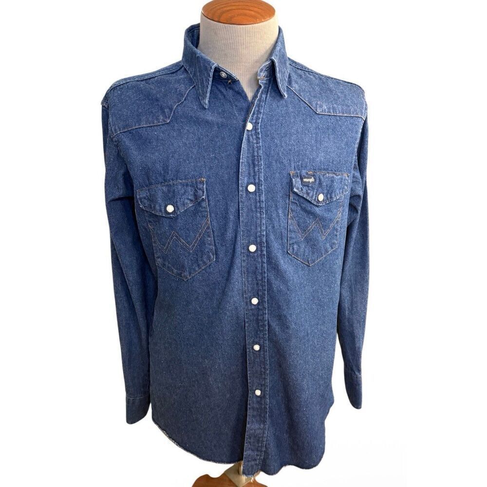 Wrangler Men’s Denim Western Shirt Sz. 16.5/34 Pearl Snap Authentic Yellowstone